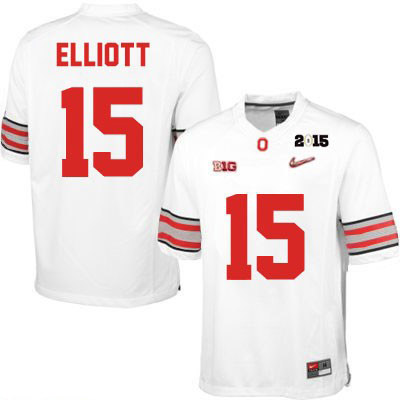 Men's NCAA Ohio State Buckeyes Ezekiel Elliott #15 College Stitched Diamond Quest 2015 Patch Authentic Nike White Football Jersey XB20B10XZ